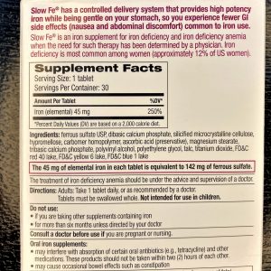 Slow Fe Iron Supplement Tablets for Iron Deficiency