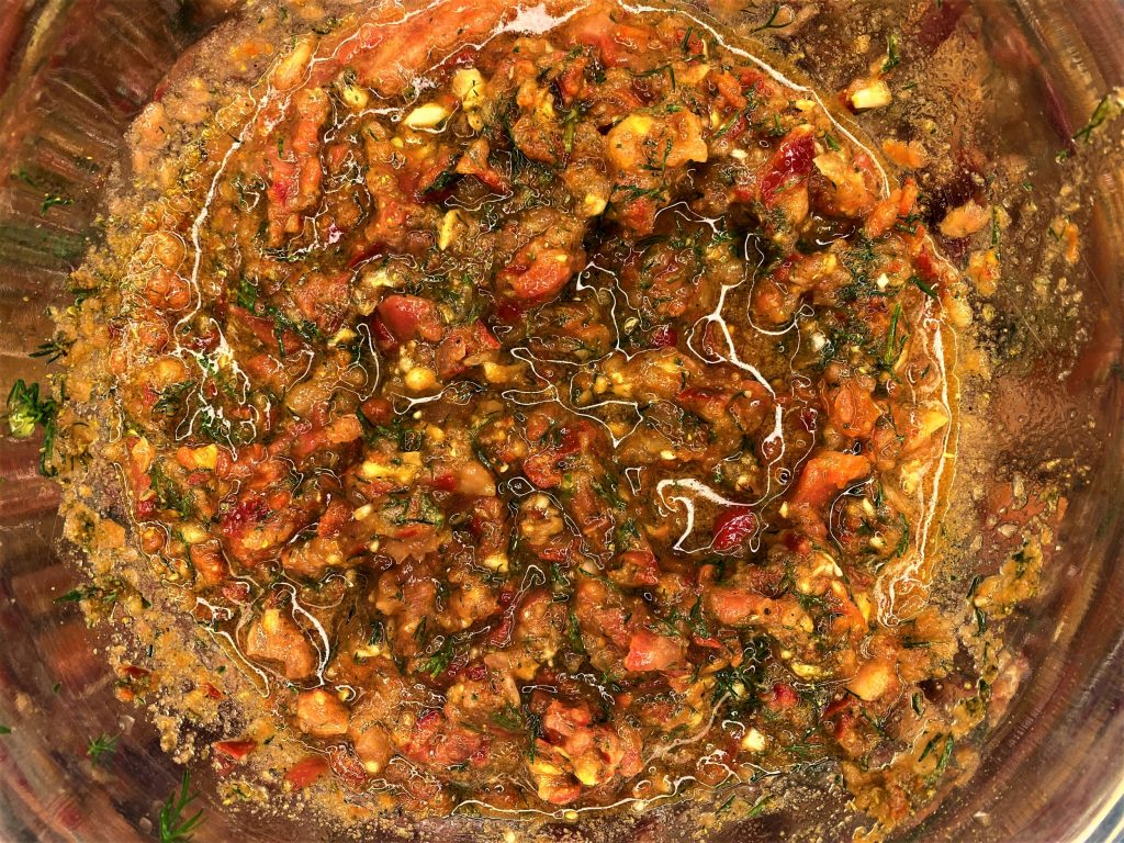 chili garlic dill and khmeli suneli blended with tomatoes for raw adjika 2