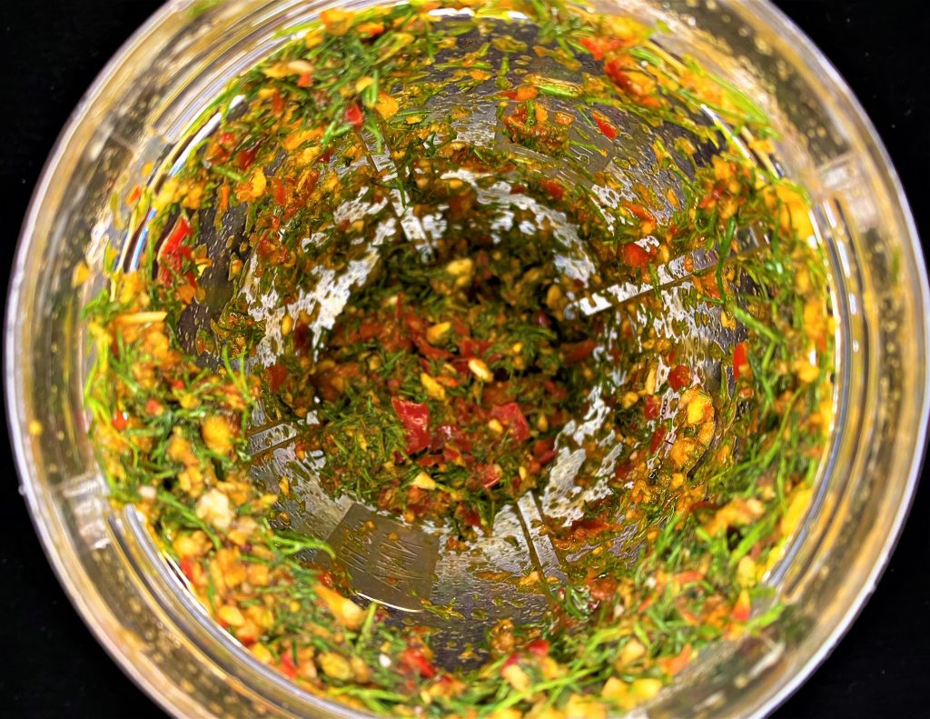 chili garlic dill kmeli suneli for adjika blended