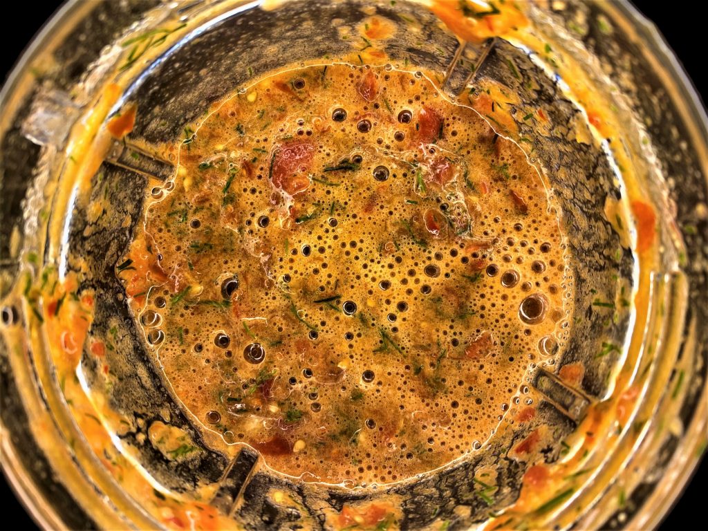 chili garlic dill kmeli suneli for adjika blended with tomatoes