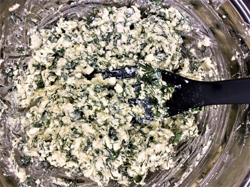 cottage cheese with garlic green onions and dill mixed