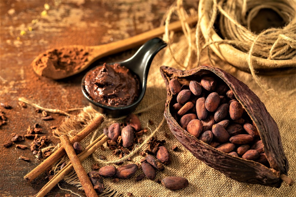 cocoa beans and cocoa scrub